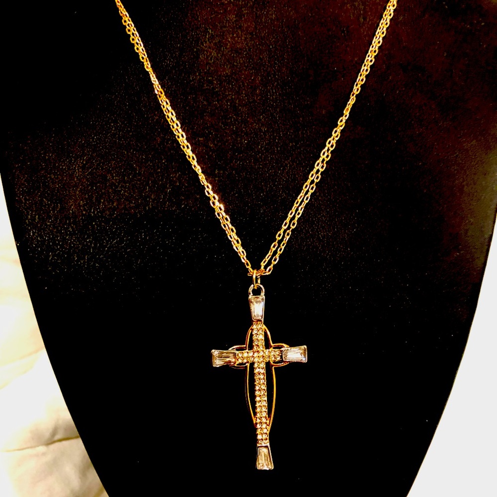 Cross Necklace Yellow White Gold Overlay